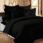 Harbell Home 400TC Microfiber Solid Satin Stripe Cotton AC Comforter Bedding Set for Home | Hotels| (Black, Double Bed)