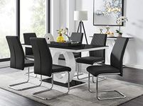 Furniturebox UK Dining Set - Giovani Modern Black/White High Gloss Glass Dining Table Set and 6 Modern Lorenzo Chairs Set (Dining Table + 6 Black Lorenzo Chairs)