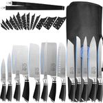 XYJ professional knife sets for master chefs, chef knife set with bag, sheath, culinary kitchen butcher meat knives, cooking cutting, Santoku, tools, fruits, stainless steel