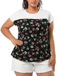 uxcell Women Plus Size Dolman Sleeve Print Shirt Sheer Floral Summer Top 3X Black