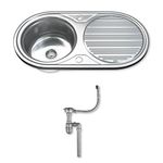 Dihl 1062 Kitchen Sink with Drainer, Single Bowl 1.0, Oval, 304 Stainless Steel, Silver, 84 x 44 cm, Inset, Includes Full Waste Kit and fixings