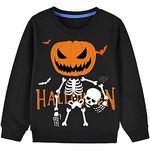 Boys Girls Halloween Jumper Age 1-7 Years Little Kids Pumpkin Dinosaur Skull Glow-in-The-Dark Sweatshirts Cool Little Boy Long Sleeve Tees Shirts Girl Crewneck Tops 100% Cotton Children Baby Shirt