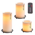NOVEAU HOME Flameless Wax Pillar LED Candle Height 4,6,8 x Diameter 4 Inches - Function : Off/ON / 5 Hours Timer/Remote Operated/Run Time 500 Hours/SET of 3 PCS - Remote Included