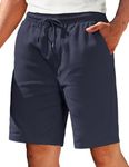 COOFANDY Mens Elastic Waist Dress Shorts Cotton Pull On 8 Inch Inseam Shorts Navy Blue