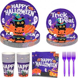 125 Pcs Purper Halloween Plates and Napkins Set Party Supplies Serve 25