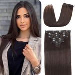 Majik 7 Pcs Real Human Hair Extension For Women Indian Hair (18 inch, Dark Brown), 50 Gram, Pack Of 1