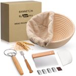 Jeensley Boxed Sourdough Tiger Bread Proofing Basket Banneton with Liner and Bread Making Tools Round Handmade from Quality Indonesian Rattan