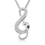 Belons Women Necklace Musical Note, 925 Sterling Silver Cubic Zirconia Treble Clef Music Pendant Necklace, Gift for Girls Women