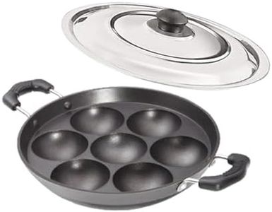 Satre Online and Marketing Small 7 Cavity Non-Stick Aluminium Heavy Induction Base Appam Pan With Steel Lid - Black,Silver,Red