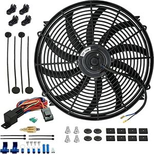American Volt 16-17" Inch 130W Motor Electric Engine Radiator Cooling Fan 3/8" NPT Grounding Switch 180'F Temperature Thermostat Sensor Relay Wiring Kit for Car Truck