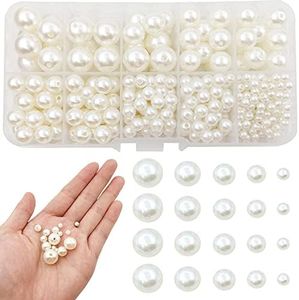 440 Craft Pearl Beads, Round Loose Beads Imitation Pearls, DIY Perforated Pearls for Wedding Birthday Party Home Decor, 4/6/8/10/12mm