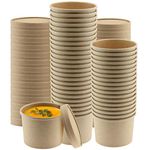 NYHI kraft Paper Soup Storage Containers With Lids 16 Ounce Insulated Take Out Disposable Food Storage Container Cups For Hot Cold Foods To Go Soup Bowls With Vented Lid 50 Pack