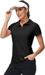 MoFiz Women's Zip Up Golf Tennis Shirt Short Sleeve Sport Polo Shirt Collared Solid UPF50+ Active T-Shirt Cooling Athletic Tops Black M