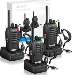 eSynic 3-Pack Rechargeable Walkie Talkies with VOX, Earpieces & LED – 16 Channel Two Way Radios for Adults