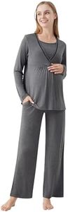 WiWi Maternity Nursing Pajama Set 2 Piece Bamboo Viscose Breastfeeding Pajamas Womens Pregnancy Sleepwear S-XXL,Dark Heather Grey,X-Large