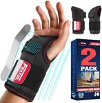 FEATOL 2 Pack Carpal Tunnel Wrist Brace For Work With Wrist Splint, Adjustable Wrist Guard Daytime Support For Women Men, Pain Relief For Pregnancy, Typing, Arthritis, Tendonitis, Right Hand Left Hand, Medium