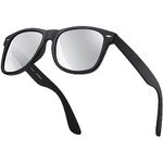 iceBoo Sunglasses Mens Womens lightweight Plastic frame vintage style unisex classic (Matte Black Frame Silver Mirrored Lens)