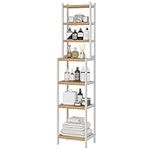 FOREHILL Bamboo Shelving Unit Bathroom Ladder Shelf Tall Standing Shelving Unit 7-tier Storage Shelves Plant Stand 160x36x28cm ‎White+Natural