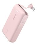 Belkin Power Bank, Portable Power Bank with Integrated Cable 10K PD 20W - Fast Charge USB-C Power Delivery, Portable iPhone Charger for iPhone 16 Series, iPad Pro, Galaxy S24, and More - Pink