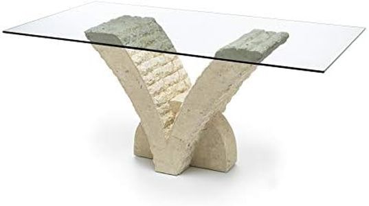STONES HOME FURNITURE, Tavolo da Pranzo Moderno con Base in Pietra Fossile White Agata e Top in Vetro Rettangolare, Modello Papillon, Colore Beige, 100 x 180 x h 76 cm