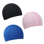 3pcs Elastic Swim Caps, Swimming Caps Bathing Caps Unisex Swim Caps for Boys Girls Kids Adults Women Men Comfortable Non-Slip Swimming Pool Cap for Long and Short Hair