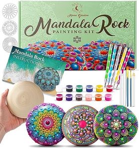 Mandala Rock Painting Kit - Mandala Dotting Tools Kit - Large Wooden Rocks for Painting, Mandala Stencils, Acrylic Paints, Dotting Tools for Painting Rocks - Mandala Dot Art Kit for Adults & Kids