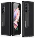 Kapa Leather Case for Samsung Galaxy Z Fold 3, Inbuilt Stand Hybrid Back Cover, Black