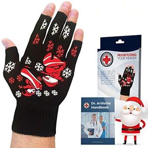 Doctor Developed Festive/Christmas Themed Compression Arthritis Gloves - Doctor Written Handbook Included: Relieve Arthritis Symptoms, Raynauds Disease & Carpal Tunnel (L)