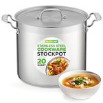 Stainless Steel Cookware Stockpot - 20 Quart, Heavy Duty Induction Pot, Soup Pot with Stainless Steel, Lid, Gas, Induction, Ceramic, Glass and Halogen Cooktops Compatible - NCSPT20Q