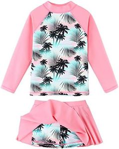 Girl's Two-Piece Long Sleeve Swimsuits UPF50+ Rash Guard Set Kids Bathing Suit S323_CocoTree_8A