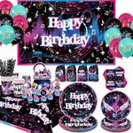 Obussgar Music Party Decorations, Music Birthday Party Supplies including Backdrop, Plates, Cups, Tablecloth, Balloons, Cake Toppers for Birthday Party Baby Shower -Serves 20