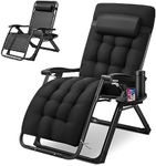 Spurgehom Padded Zero Gravity Chair, Folding Portable Reclining Lawn Chair, Patio Recliner Lounge Chaise with Detachable Cushion,Cup Holder,Headrest for Outdoor/Indoor,Support to 500lbs, Black Cushion