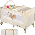 TecTake 800032 New Portable Child Baby Travel cot Bed playpen with entryway with Carry Bag, 132 x 75 x 104 cm (Beige)