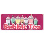 Bubble Tea | 18" X 48" Banner | Outdoor Vinyl Sign with Grommets | Boba Milk Truck Advertising Displays | Made in The USA