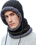 Men Woolen Cap | Stylish Boy Winter Soft Fur Knitted Beanie Monkey Cap | Fuzzy Snow Air Windproof Balaclava Neck Warmer Scarf with Drawstring ski Headphone Cap Hat for Women | Freesize (Black)