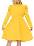 BesserBay Girls A-line Dress Long Sleeve Dress Basic Spring Dress with Ruffled Collar Yellow 11-12 Years