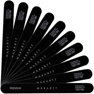 MAKARTT Nail Files 100 180 Grit for Poly Nail Extension Gel Acrylic Nails Files Double Sided Black Washable 10 Nail File Set Manicure Tools F-01