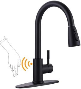 WOWOW Touchless Kitchen Faucet with Sprayer, Smart Motion Sensor Matte Black Kitchen Sink Faucet, Stainless Steel Kitchen Faucet for Sink 1 or 3 Hole Single Handle Kitchen Tap