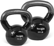 Yes4All Kettlebells 15 20 lbs Set Weight Vinyl Coated Cast Iron for Dumbbell Weights Exercises, Gym, Fitness, Full Body Workout Equipment Push up, Grip and Strength Training, Black