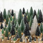 Riceshoot 90 Pcs Mini Christmas Trees with Wooden Base, 5 Sizes, 3 Colors, Artificial Sisal Silk Trees for Crafts, Table Decorations, Home, Office, Car