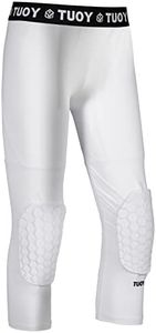 TUOYR Compression Pants with Knee Pads for Basketball Football Lacrosse Athletic 3/4 Capri Leggings Baseball Girdle Knee Guard Protecor - Youth & Adult Sizes White