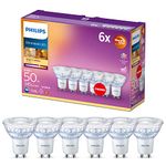 PHILIPS WarmGlow 6 Pack Dimmable [GU10 Spot] LED Light Bulbs, 3.8 W - 50W Equivalent, 2700-2200K. for Relaxed Home Lighting