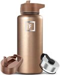 IRON °FLASK Camping & Hiking Hydration Flask, Wide Mouth, 3 Straw Lids, Stainless Steel Outdoor Water Bottle, Double Walled, Insulated Thermos, Metal Canteen - Pearl Beige, 32 Oz
