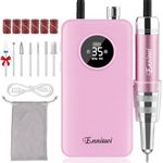 Enniewi Nail Drill, Portable Electric Nail File 35000 RPM for Acrylic and Gel Nails, Rechargeable Professional Nail Drill Machine, Cordless Manicure Pedicure E File Kit for Home Salon, Rose