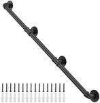 Willstar 11.4FT Industrial Staircase Handrail Non-Slip Pipe Bar Foot Rail Wall Mount Stair Rail Vintage Grab Bar for Steps Black Iron Pipe Handrail for Outdoor Indoor Stairs Loft Porch Hand Rail