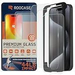 rooCASE Glass Screen Protector for Apple iPhone 15 Pro, (6.1 Inch), Case Friendly Tempered Glass Front Cover Protection with Alignment Frame, Pack of 3