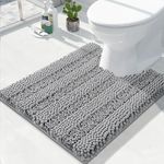 Yimobra U Shaped Toilet Bath Rug, Luxury Chenille Contour Mat for Bathroom, Soft Comfortable Shaggy Commode Rug, Water Absorption, Non-Slip, Extra Thick, Machine Wash, 24.4 x 20 Inch, Light Grey