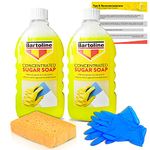 Sugar Soap For Cleaning Walls, Grease, Grime, Dirt and Stain Remover, Kitchen Degreaser, and Mould Remover - 2 x 500ml Concentrate Bundled with Decorator's Sponge and Gloves - by Decorator's Friend