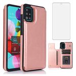 Asuwish Compatible with Samsung Galaxy A51 5G/A 51 5G UW Verizon Wallet Case Tempered Glass Screen Protector Card Holder Cover Stand Cell Phone Cases for Glaxay 51A G5 Gaxaly S51 Women Men Rose Gold