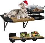 Cat Hammock Cat Wall Shelves with 3 Steps, Cat Shelves and Perches with 2 Cat Food Shelf, Cat Climbing Shelf Cat Scratching Post Cat Wall Shelf for Indoor, Cat Steps with Plush Covered, Gift for Cat